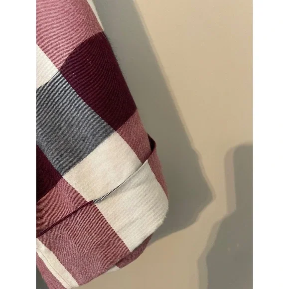 Faherty Size L Burgundy Plaid Flannel Button Down Belted Midi Shirt Dress - Picture 6 of 8